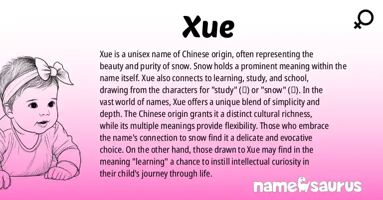 Infographic about Xue name meaning, Xue is a name from Chinese origin(s).