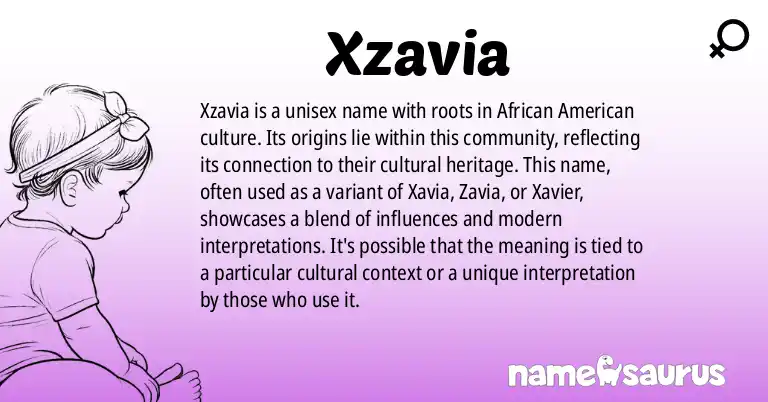 Infographic about Xzavia name meaning, Xzavia is a name from African American origin(s).