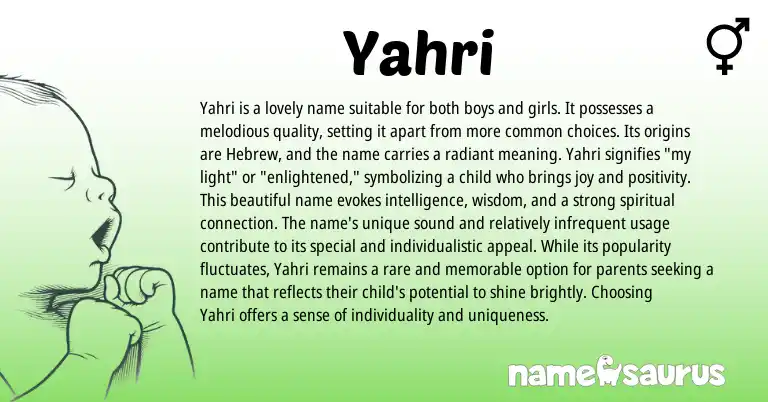 Infographic about Yahri name meaning, Yahri is a name from Hebrew origin(s).