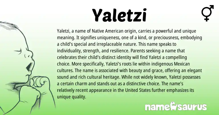 Infographic about Yaletzi name meaning, Yaletzi is a name from American origin(s).