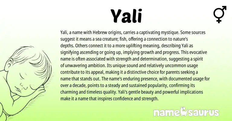 Infographic about Yali name meaning, Yali is a name from Indian, Hebrew origin(s).