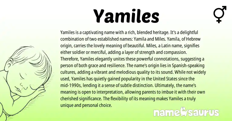 Infographic about Yamiles name meaning, Yamiles is a name from Latin, Hebrew origin(s).