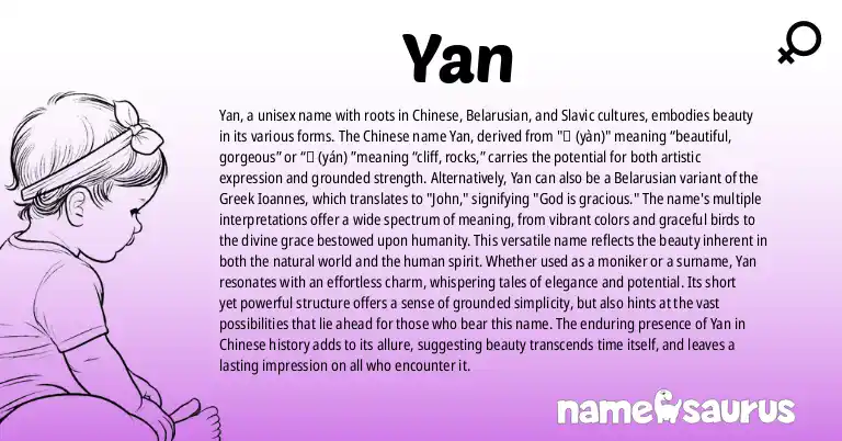 Infographic about Yan name meaning, Yan is a name from Chinese, Belarusian, Slavic origin(s).