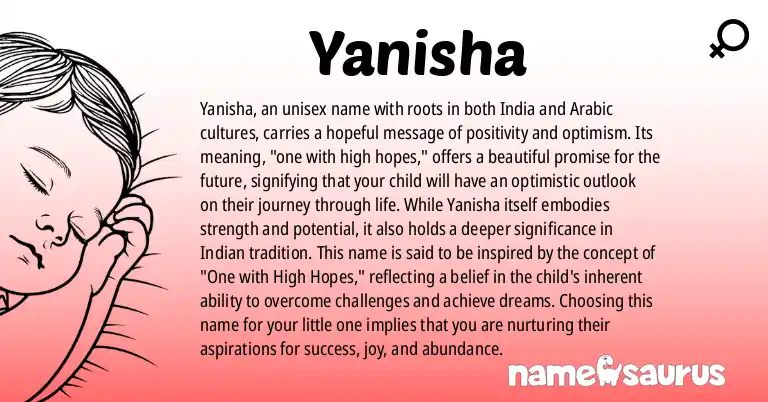 Infographic about Yanisha name meaning, Yanisha is a name from Indian, Arabic origin(s).