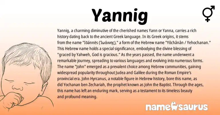 Infographic about Yannig name meaning, Yannig is a name from Roman, Hebrew, Greek origin(s).