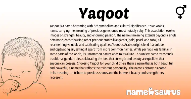 Infographic about Yaqoot name meaning, Yaqoot is a name from Arabic origin(s).