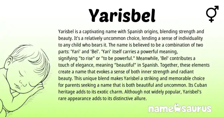 Infographic about Yarisbel name meaning, Yarisbel is a name from Spanish origin(s).