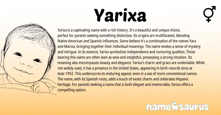 Infographic about Yarixa name meaning, Yarixa is a name from American origin(s).