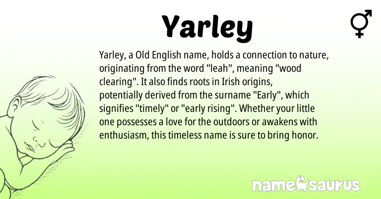 Infographic about Yarley name meaning, Yarley is a name from Irish, Old English origin(s).