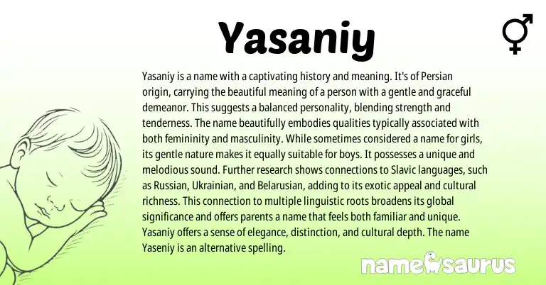Infographic about Yasaniy name meaning, Yasaniy is a name from Persian origin(s).