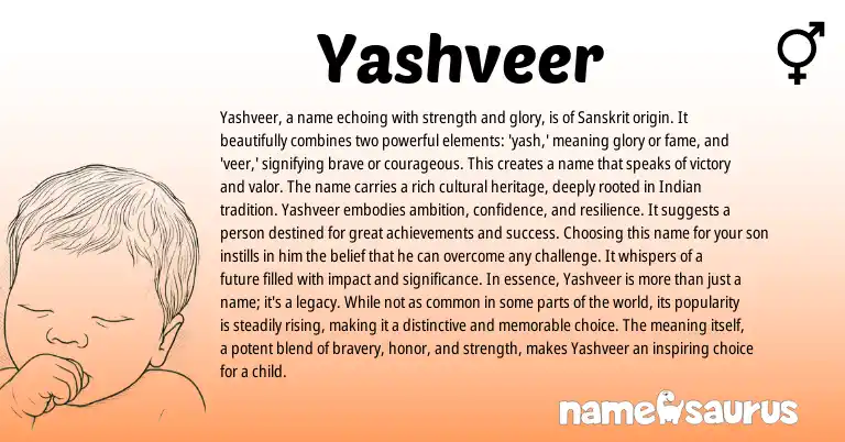 Infographic about Yashveer name meaning, Yashveer is a name from Indian, Sanskrit origin(s).