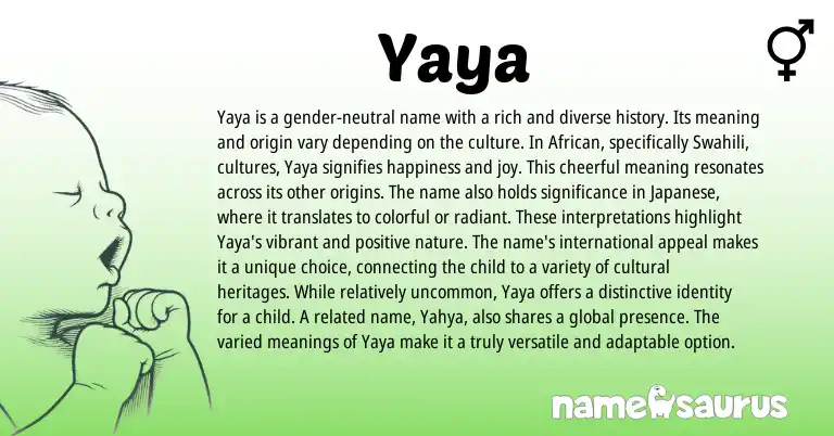 Infographic about Yaya name meaning, Yaya is a name from Japanese, African origin(s).