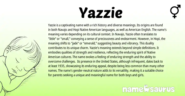 Infographic about Yazzie name meaning, Yazzie is a name from Hopi, American, Navajo origin(s).