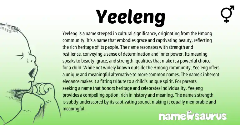 Infographic about Yeeleng name meaning, Yeeleng is a name from Hmong origin(s).