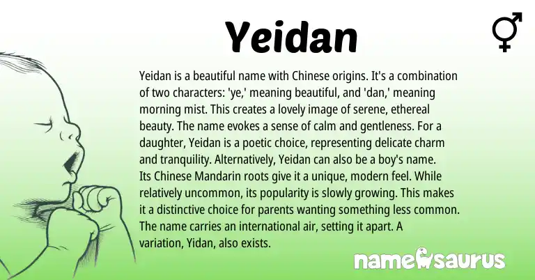 Infographic about Yeidan name meaning, Yeidan is a name from Chinese origin(s).