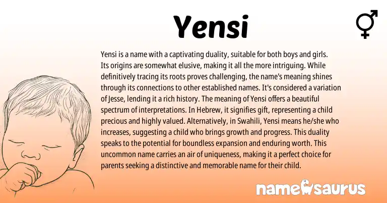 Infographic about Yensi name meaning, Yensi is a name from Hebrew, Swahili origin(s).