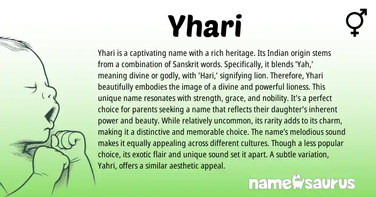 Infographic about Yhari name meaning, Yhari is a name from Indian, Sanskrit origin(s).