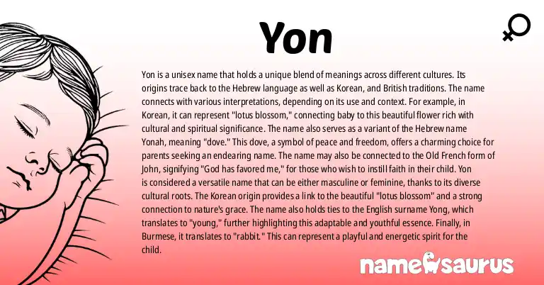 Infographic about Yon name meaning, Yon is a name from Hebrew, Korean, British, French origin(s).