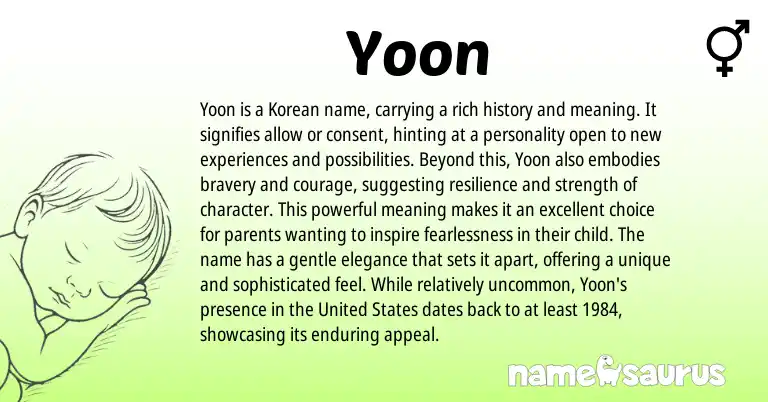 Infographic about Yoon name meaning, Yoon is a name from Korean origin(s).