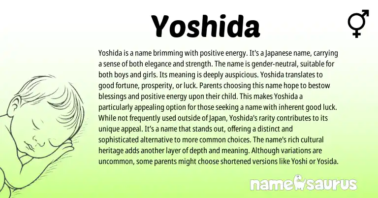 Infographic about Yoshida name meaning, Yoshida is a name from Japanese origin(s).