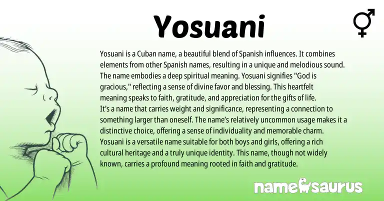 Infographic about Yosuani name meaning, Yosuani is a name from Cuban, Spanish origin(s).