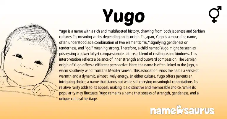 Infographic about Yugo name meaning, Yugo is a name from Hebrew, Japanese origin(s).