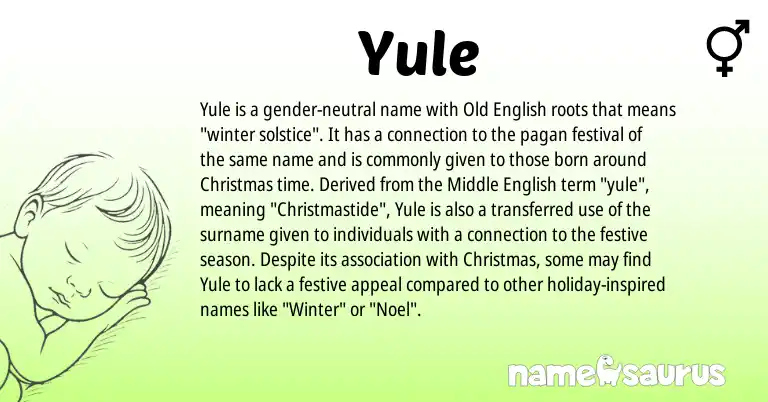 Infographic about Yule name meaning, Yule is a name from Middle English, Old English origin(s).