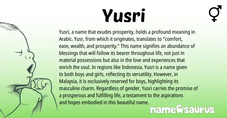 Infographic about Yusri name meaning, Yusri is a name from Arabic origin(s).