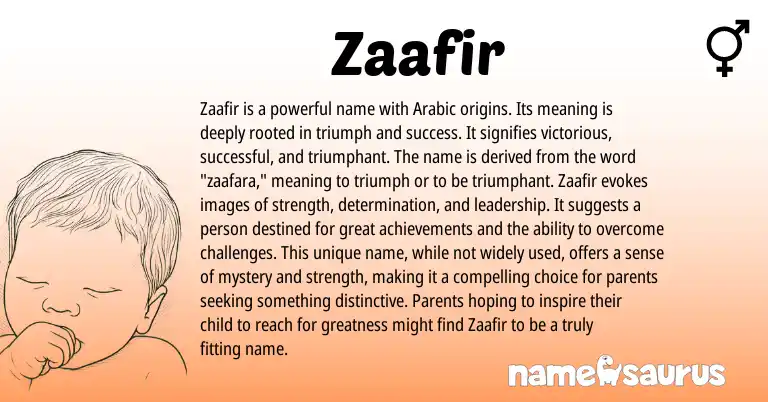 Infographic about Zaafir name meaning, Zaafir is a name from Arabic origin(s).