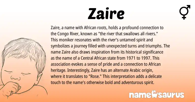 Infographic about Zaire name meaning, Zaire is a name from Arabic, Central African, African origin(s).