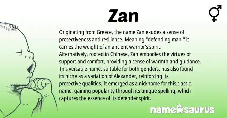 Infographic about Zan name meaning, Zan is a name from Chinese, Greece origin(s).