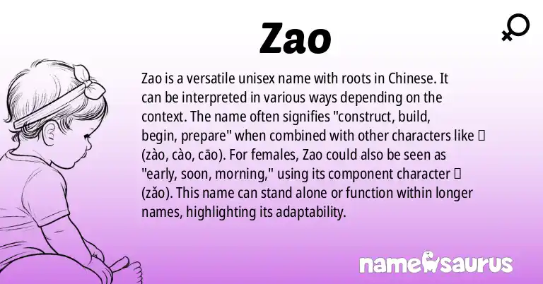 Infographic about Zao name meaning, Zao is a name from Chinese origin(s).