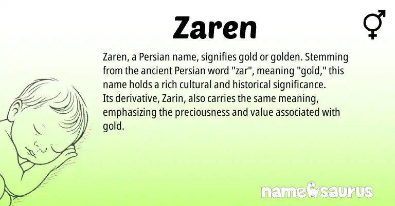 Infographic about Zaren name meaning, Zaren is a name from Persian origin(s).