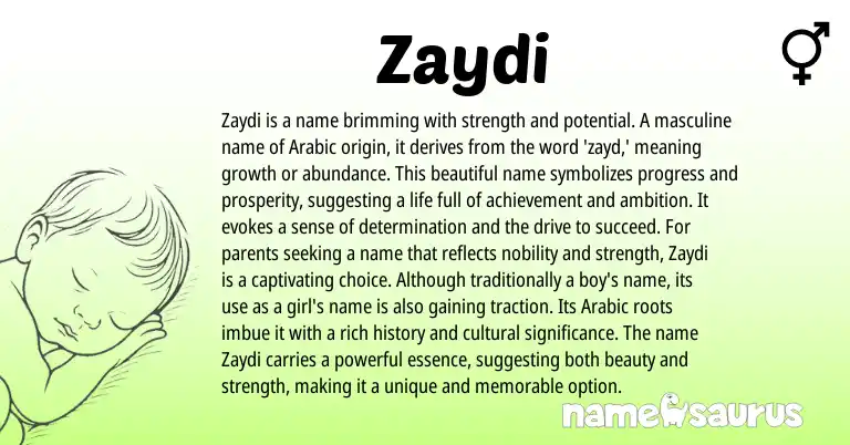 Infographic about Zaydi name meaning, Zaydi is a name from Arabic origin(s).
