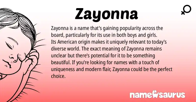 Infographic about Zayonna name meaning, Zayonna is a name from American origin(s).