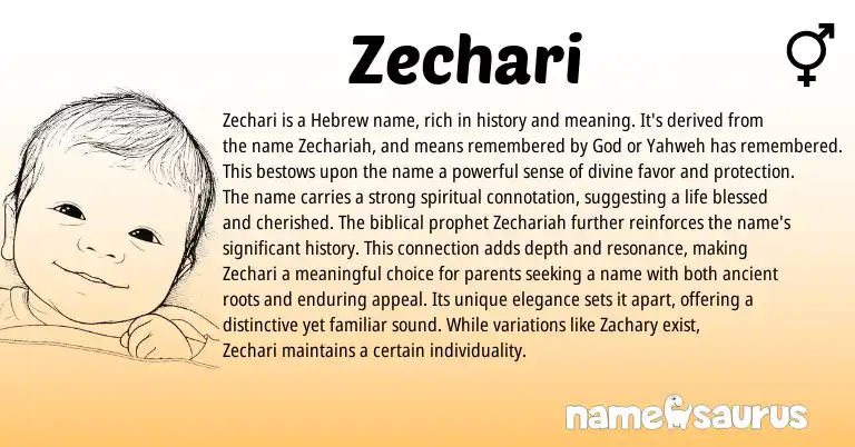 Infographic about Zechari name meaning, Zechari is a name from Hebrew origin(s).