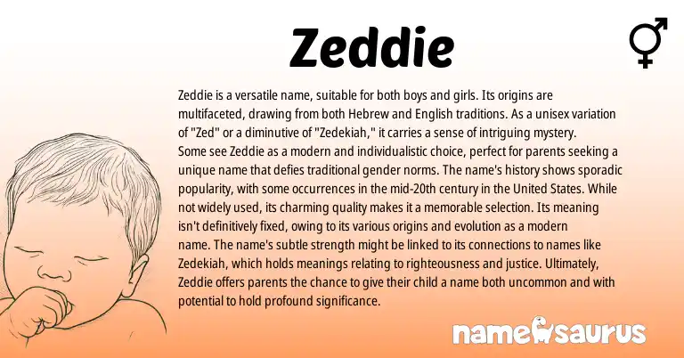 Infographic about Zeddie name meaning, Zeddie is a name from Hebrew, English origin(s).