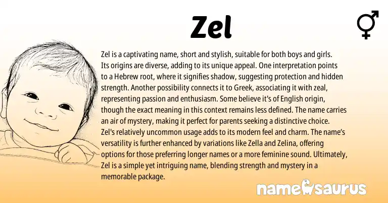 Infographic about Zel name meaning, Zel is a name from Middle East, Hebrew, English, Greek origin(s).