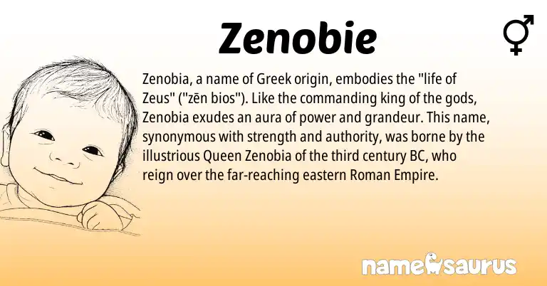 Infographic about Zenobie name meaning, Zenobie is a name from Roman, Greek origin(s).