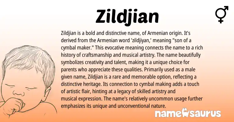 Infographic about Zildjian name meaning, Zildjian is a name from Armenian origin(s).