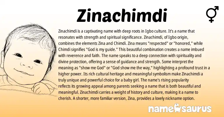 Infographic about Zinachimdi name meaning, Zinachimdi is a name from Igbo origin(s).