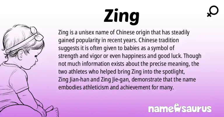 Infographic about Zing name meaning, Zing is a name from Chinese origin(s).