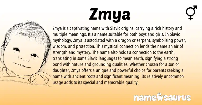 Infographic about Zmya name meaning, Zmya is a name from Slavic origin(s).