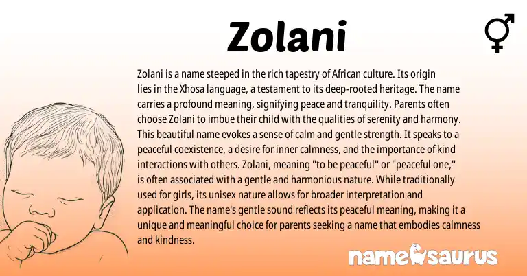 Infographic about Zolani name meaning, Zolani is a name from African, Xhosa origin(s).