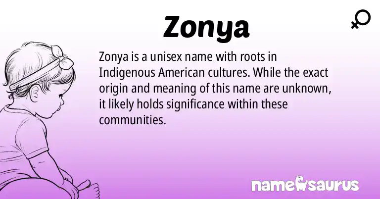 Infographic about Zonya name meaning, Zonya is a name from Indigenous American origin(s).