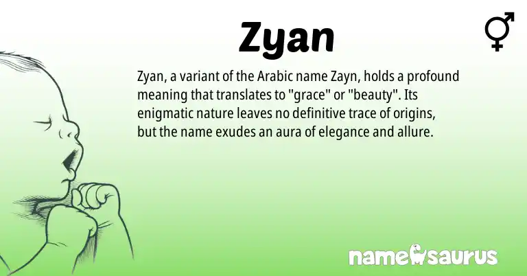 Infographic about Zyan name meaning, Zyan is a name from Arabic origin(s).