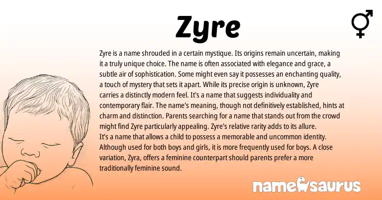 Infographic about Zyre name meaning, Zyre is a name from Other origin(s).