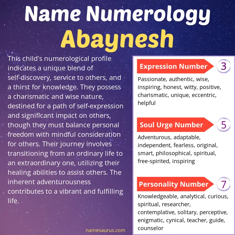 numerology of the name abaynesh.