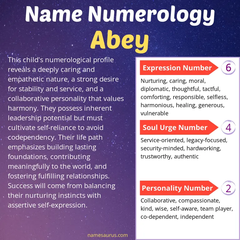numerology of the name abey.
