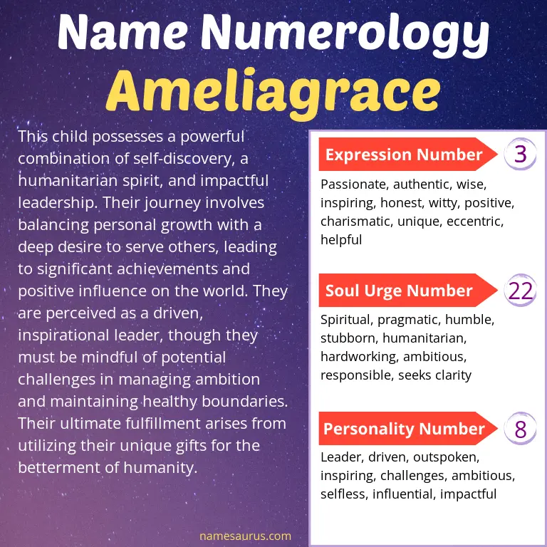 numerology of the name ameliagrace.